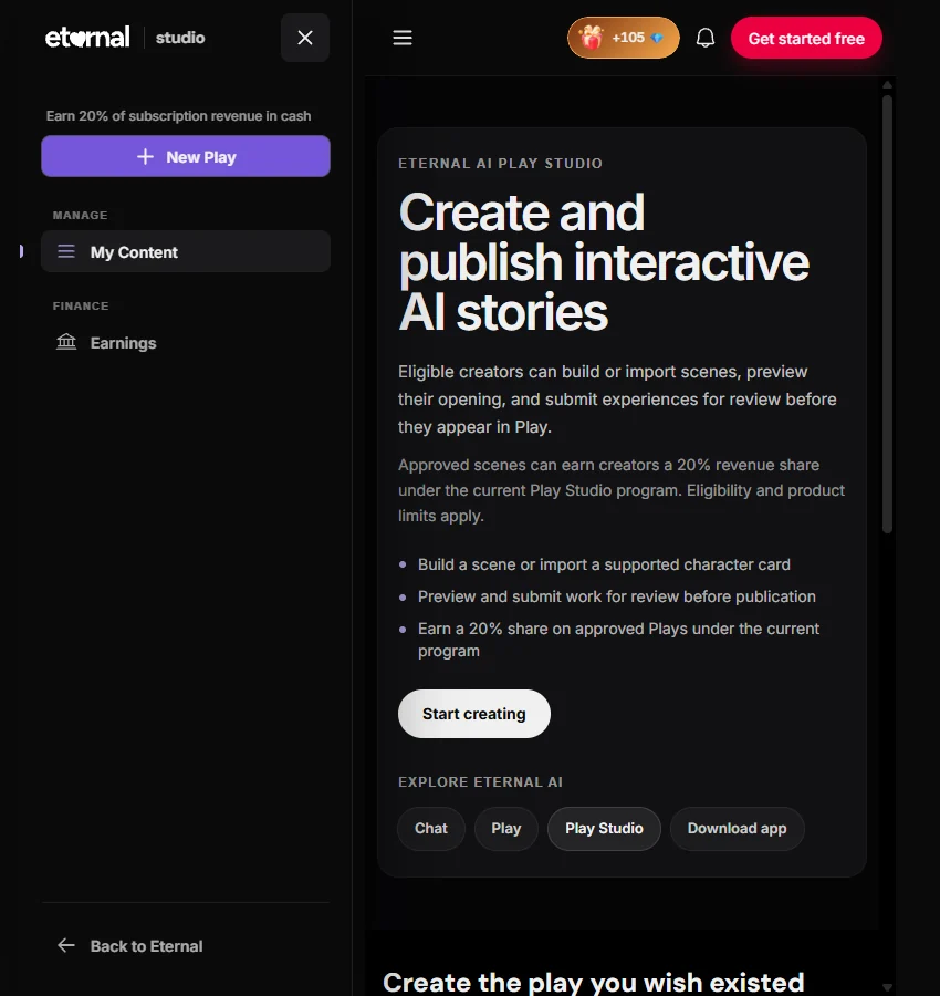 Eternal AI Play Studio public interface